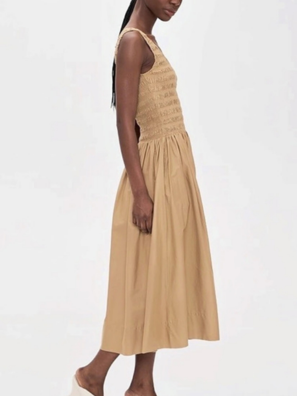 Pistola ALESSIA Smocked Tank Midi Dress in color Au Lait Size Medium NWT
